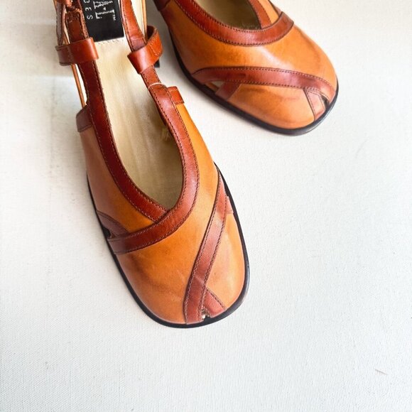 Vintage y2k REAL Shoes Square Toe Block Heel Leather Slingbacks 7 - Picture 5 of 12